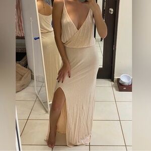 Bebe Elegant Beaded Light Pink Sleeveless Maxi Dress